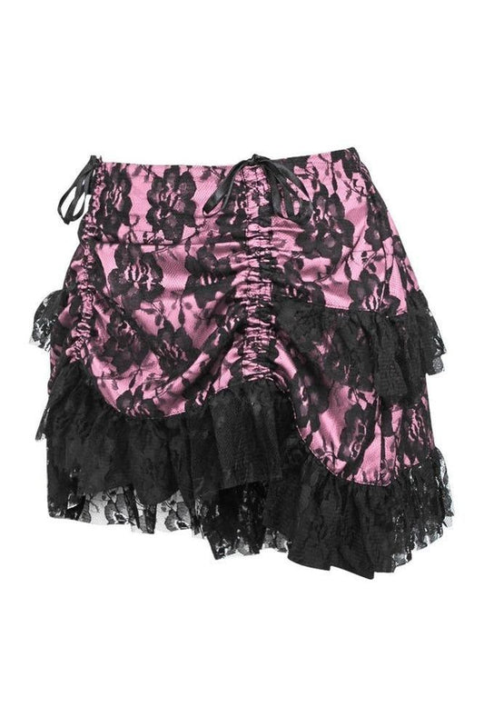 Pink/Black Lace Ruched Bustle Skirt