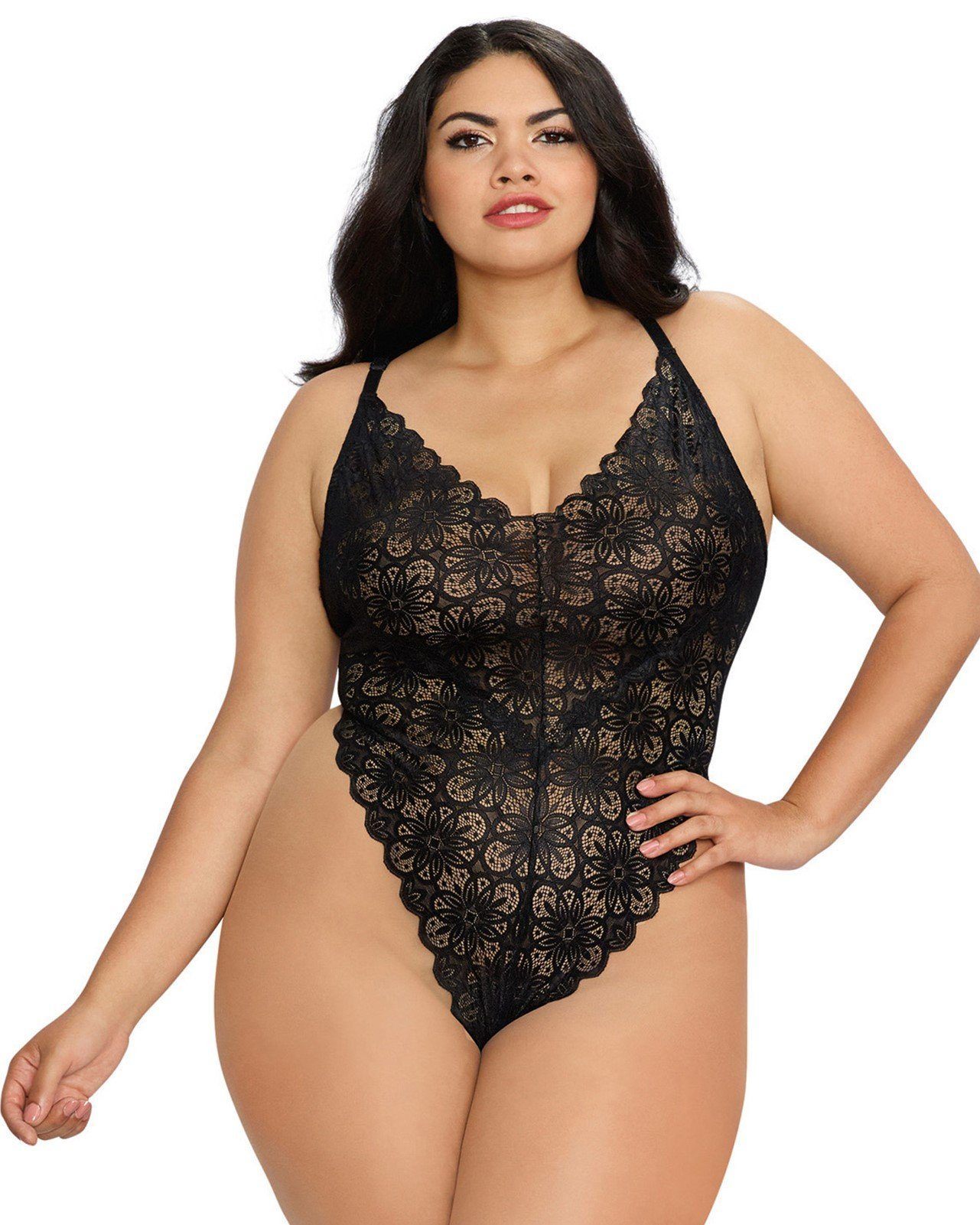 Dreamgirl Plus Size Mosaic Lace Teddy & Sheer Skirt