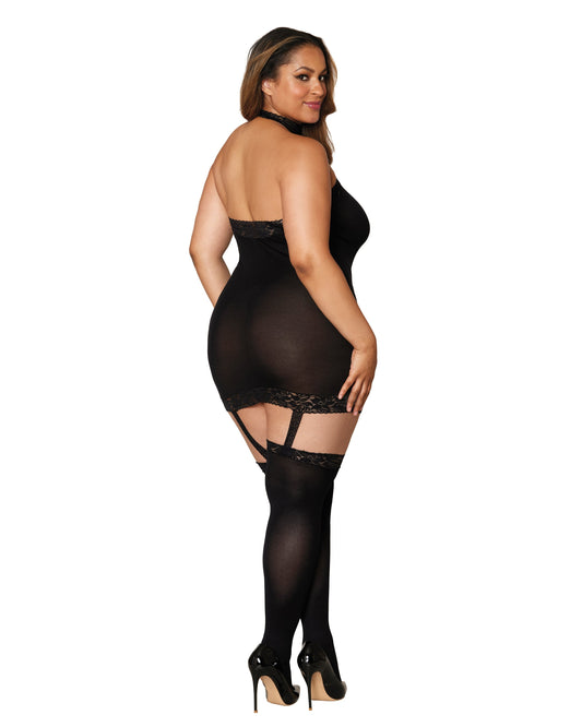 Dreamgirl Plus Size Sheer Garter Bodystocking with Thigh High