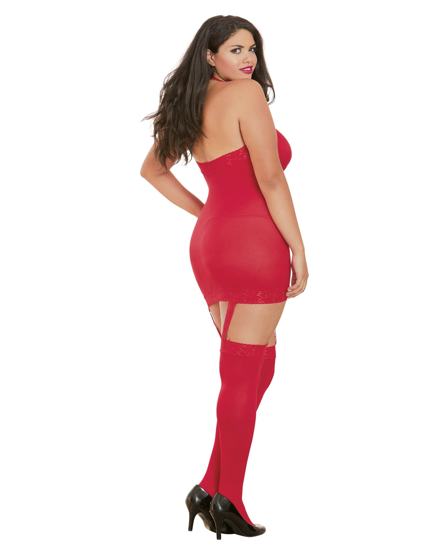 Dreamgirl Plus Size Sheer Garter Bodystocking with Thigh High