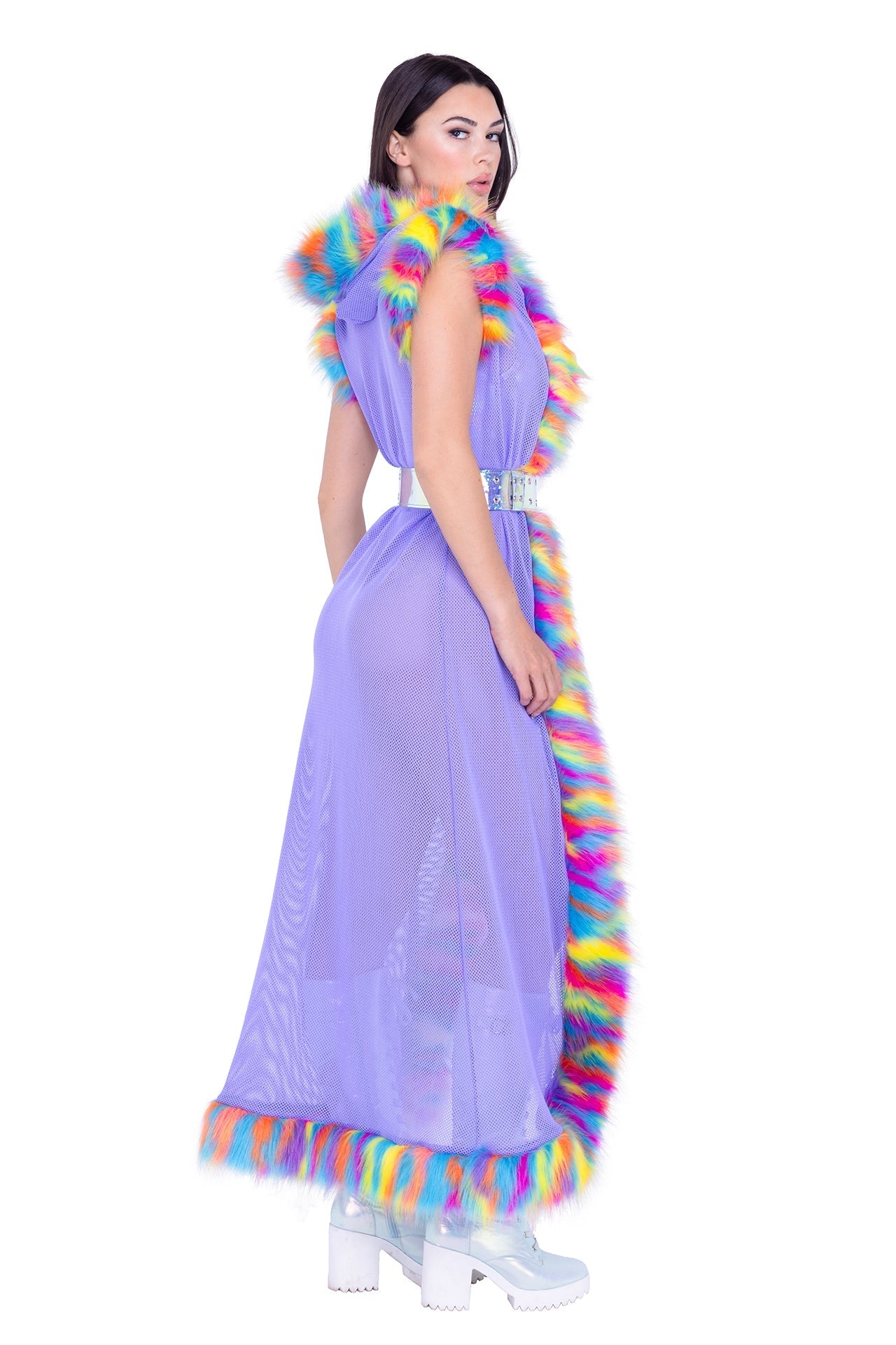 Rave FR156 - Fur Trimmed Fishnet Duster with Belt - J. Valentine.