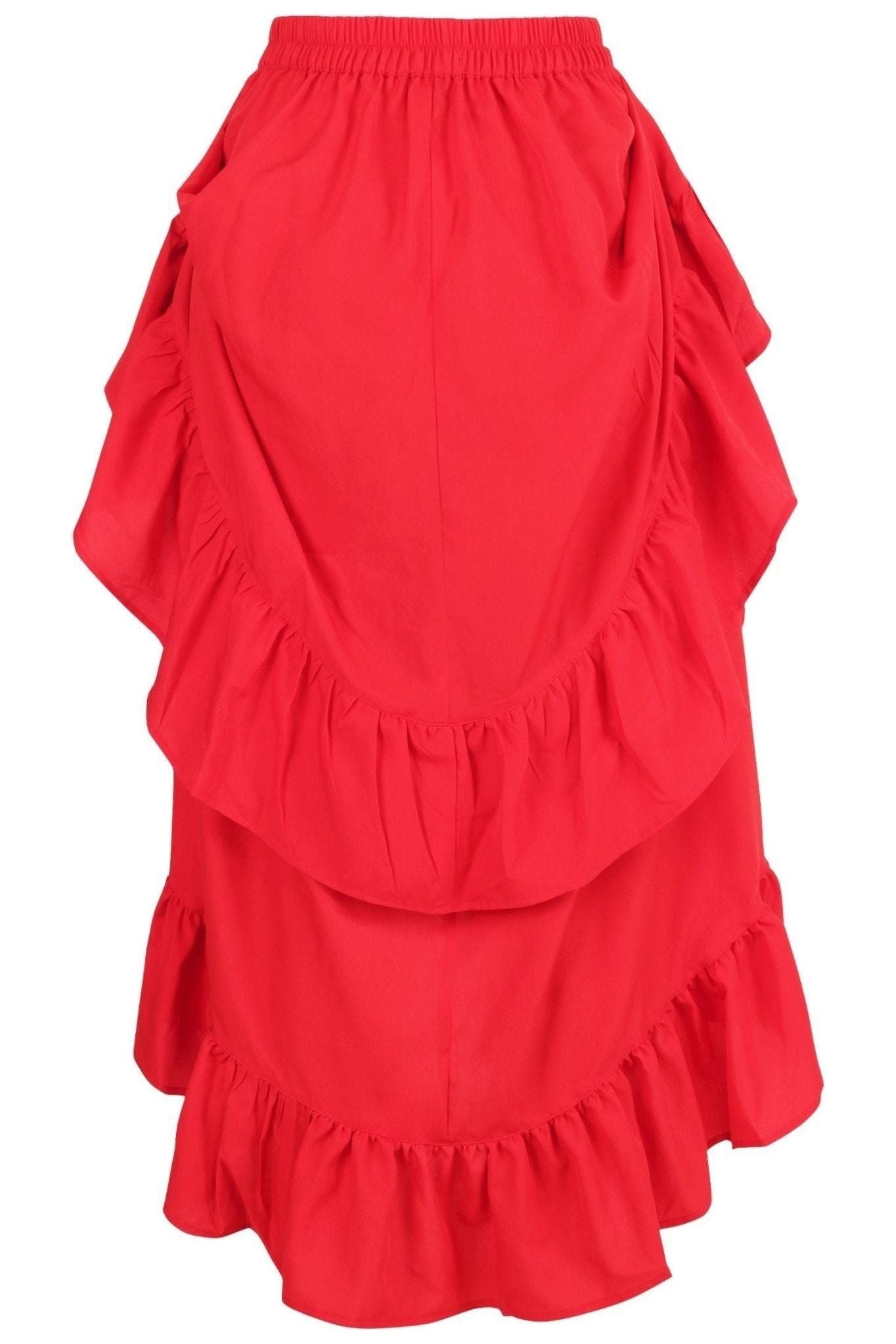 Red Crepe Adjustable High Low Skirt.