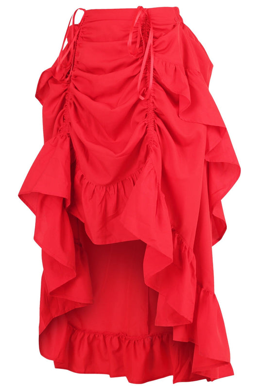 Red Crepe Adjustable High Low Skirt.