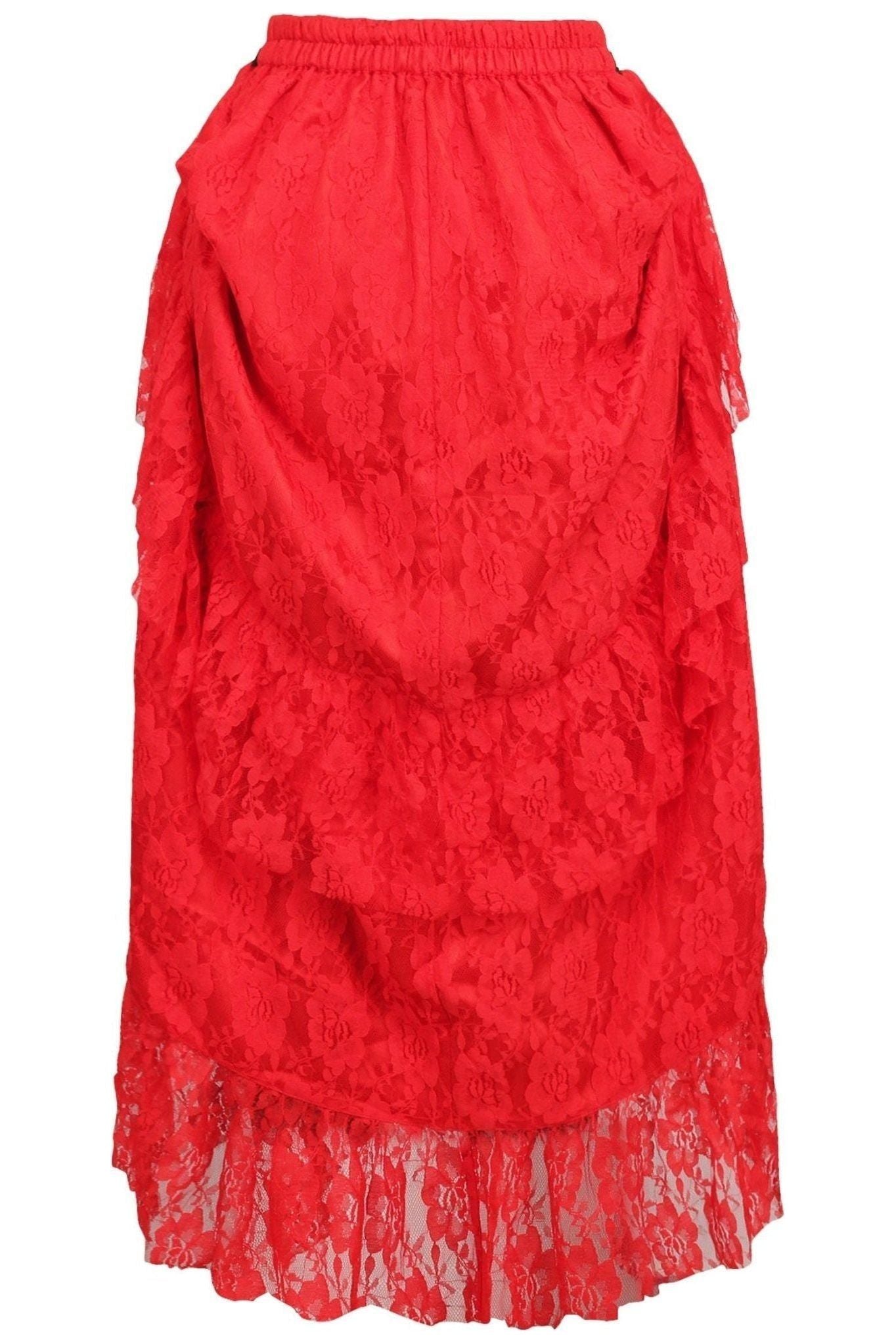Red Lace Adjustable High Low Bustle Skirt.