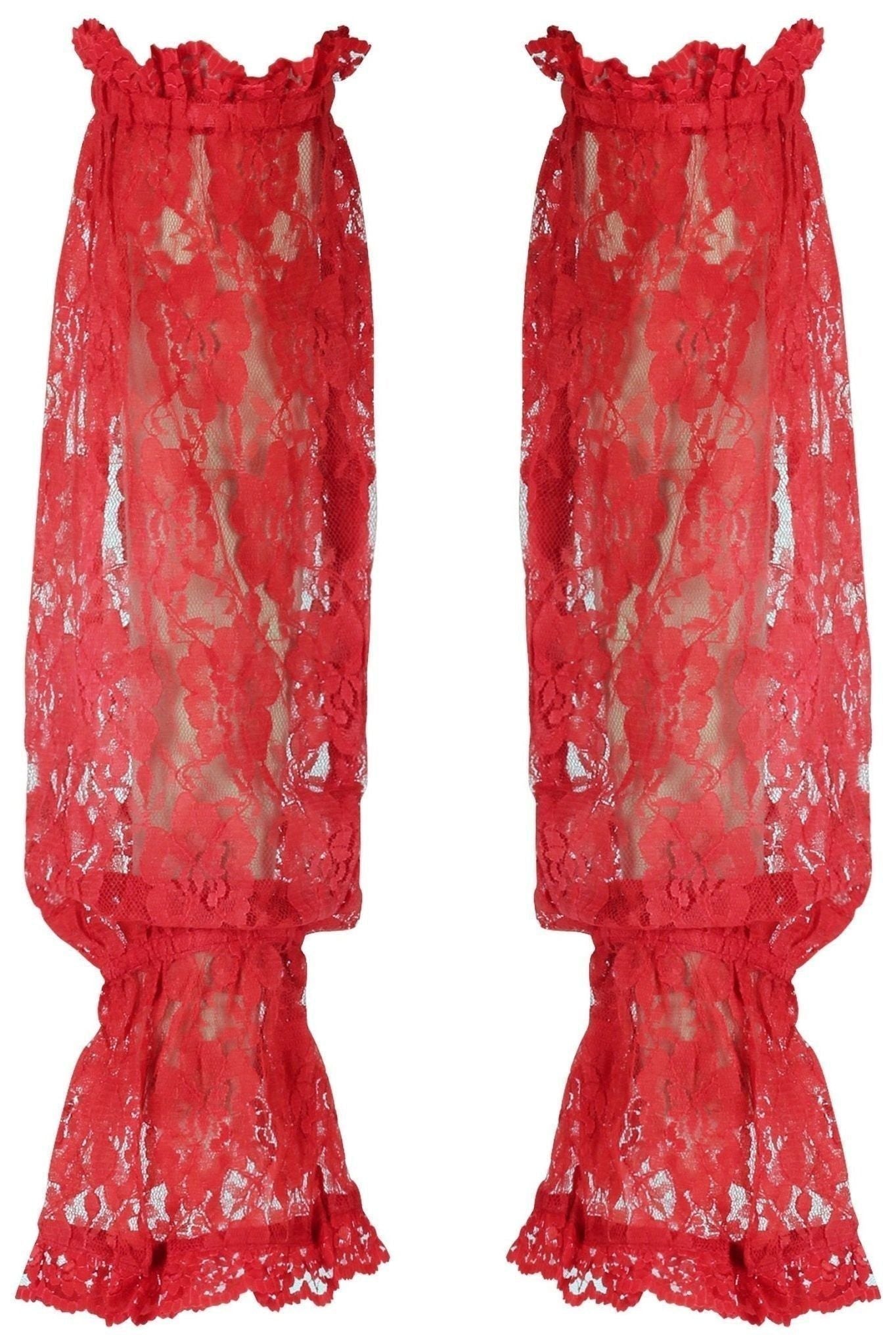 Red Sheer Lace Smocked Sleeves