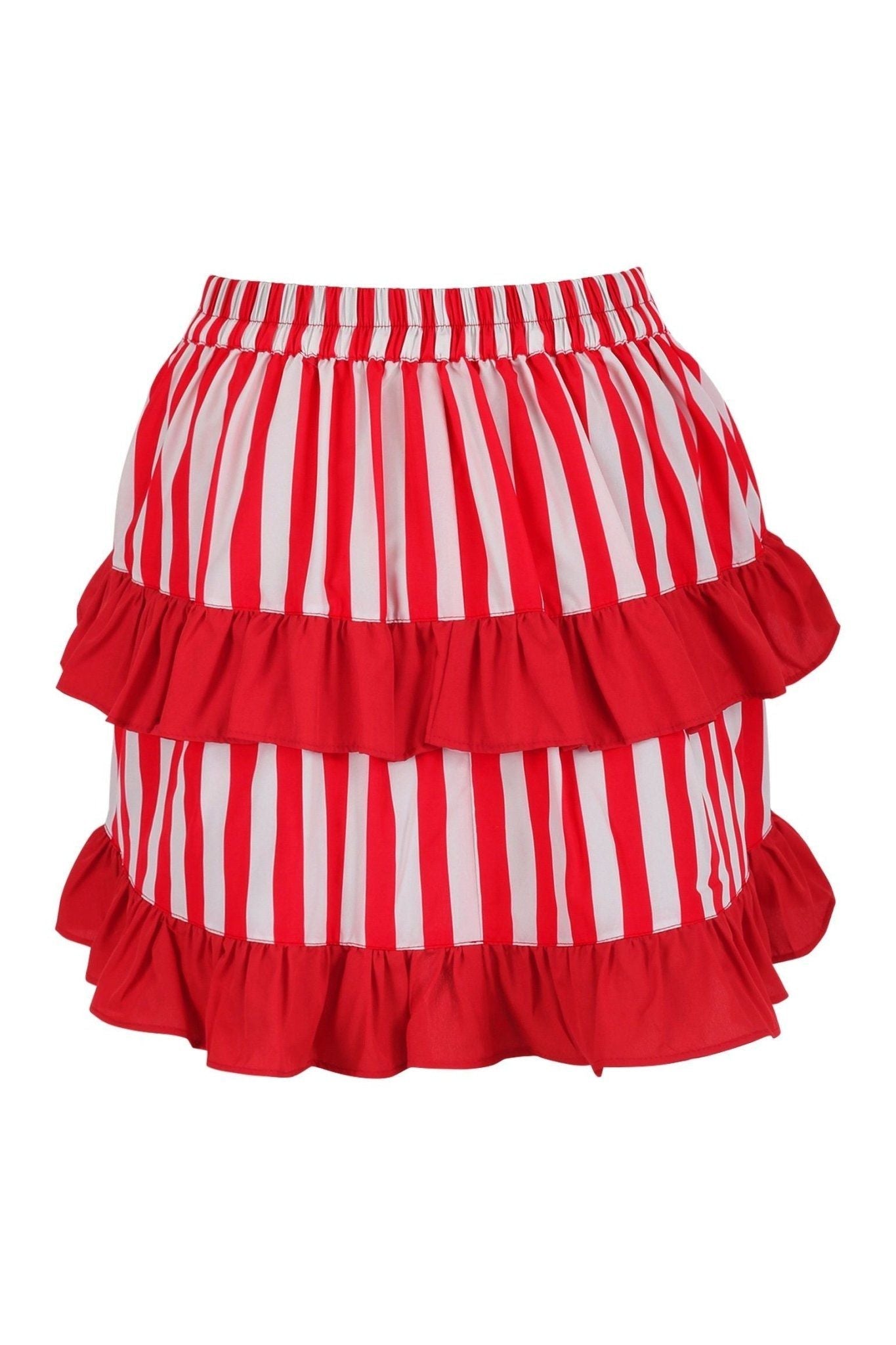 Red/White Striped Ruched Bustle Skirt