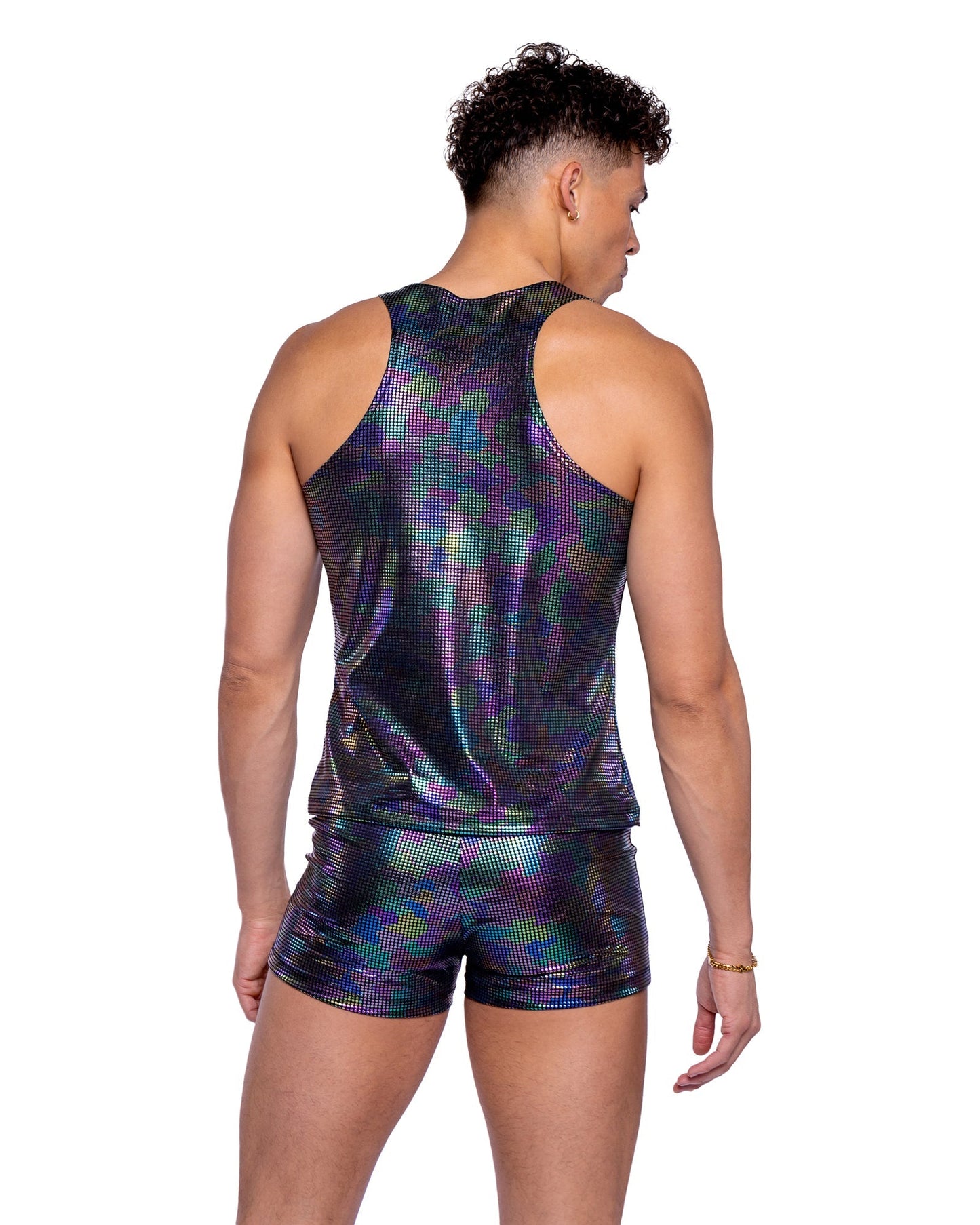 Roma Mens Rave Festival Rainbow Shimmer Camouflage Tank Top.