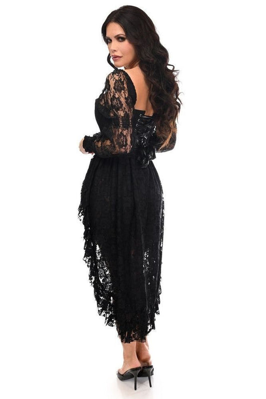 Top Drawer 2 PC Black Lace Steel Boned Corset & Lace Skirt Set