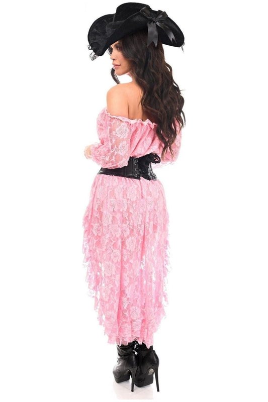 Top Drawer 4 PC Lt Pink Premium Pirate Corset Costume.