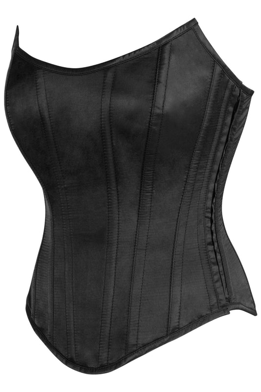 Top Drawer Black Satin Steel Boned Overbust Corset w/Side Zipper