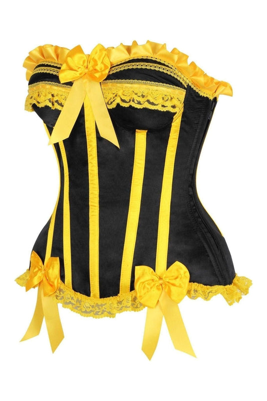 Top Drawer Black/Yellow Satin Steel Boned Burlesque Corset.