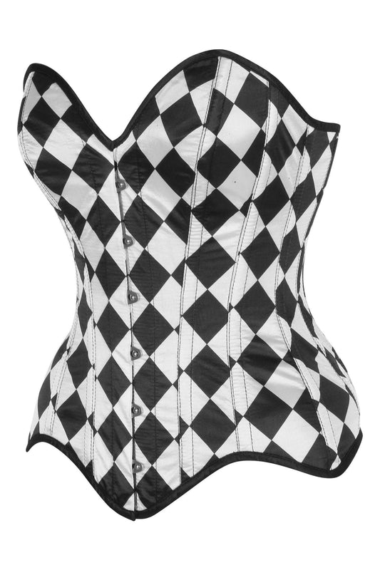 Top Drawer Diamond Print Satin Steel Boned Overbust Corset