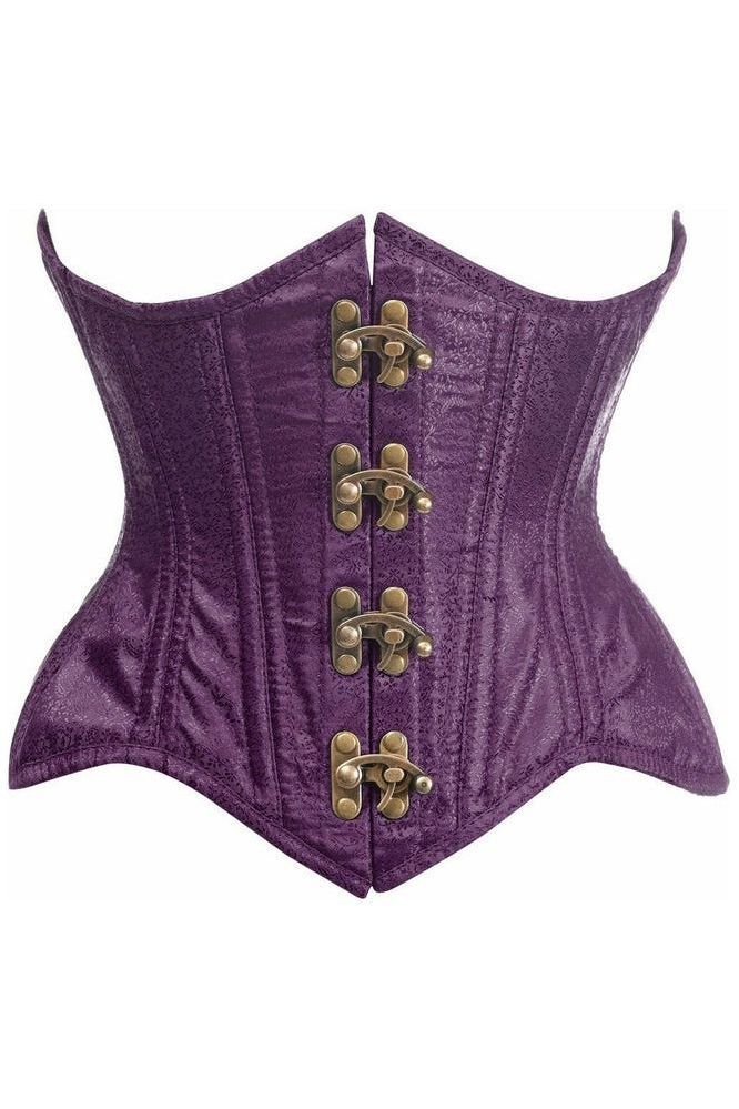 Top Drawer Double Steel Boned Plum Brocade Curvy Underbust Corset