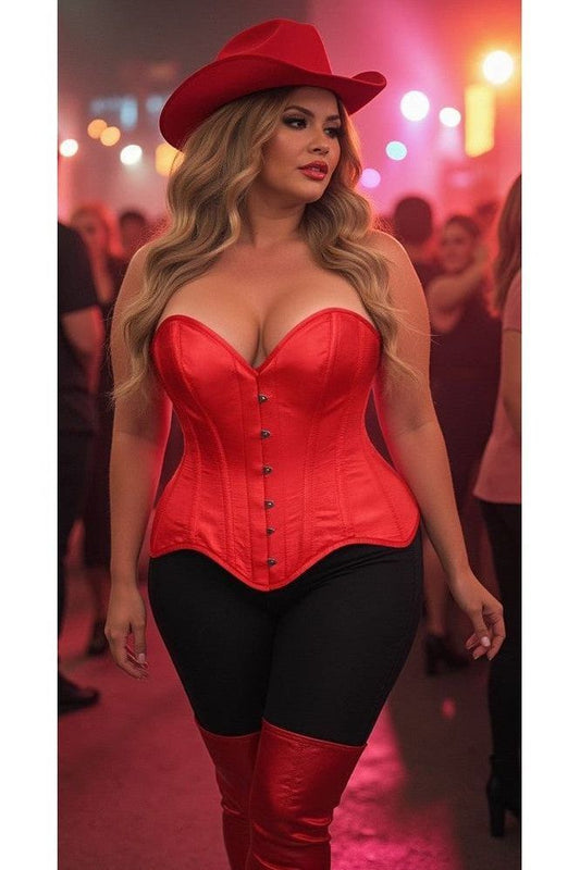 Top Drawer Red Satin Steel Boned Overbust Corset