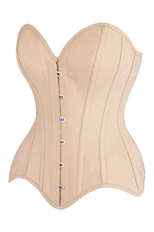 Top Drawer Tan Cotton Steel Boned Overbust Corset.
