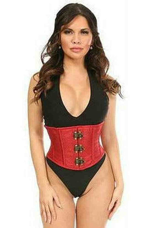 Top Drawer Wine Red Brocade Steel Boned Mini Cincher w/Clasps