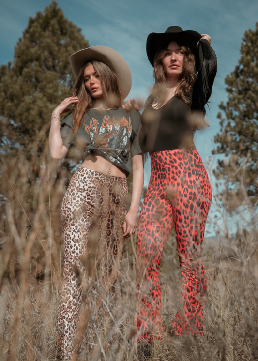 Red Leopard Animal Print Flare Pants Bell Bottoms