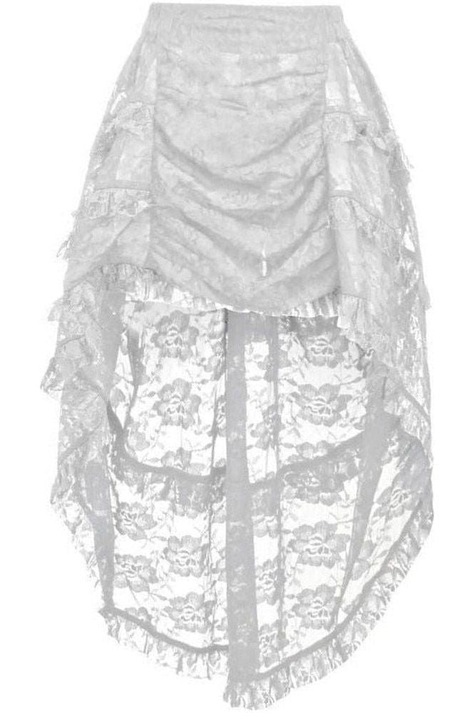 White Lace Ruched Front High Low Lace Skirt