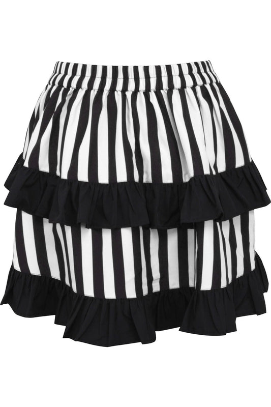 White/Black Striped Ruched Bustle Skirt.
