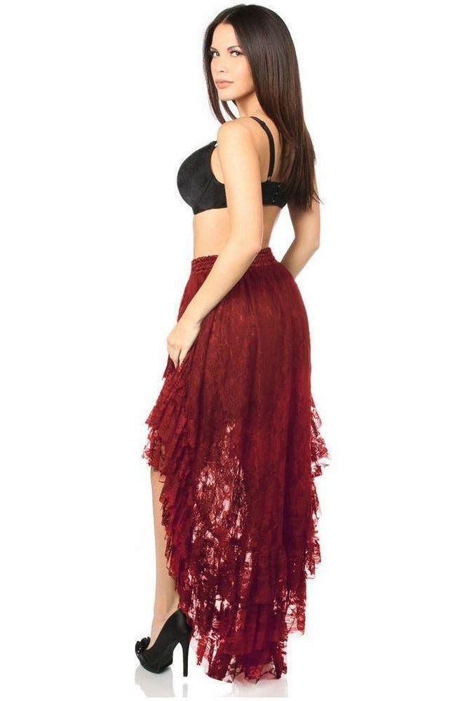 Wine Red High Low Lace Skirt