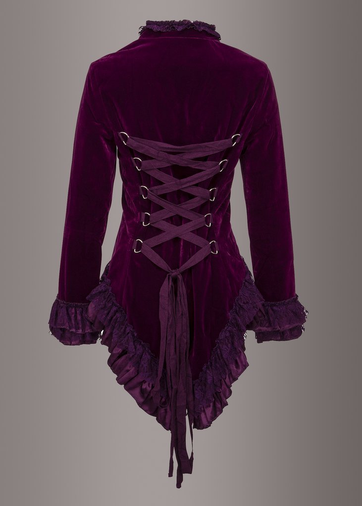 Witchy Woman Purple Velvet Steampunk Tail Jacket with Back Lacing - Unspoken Fashion
