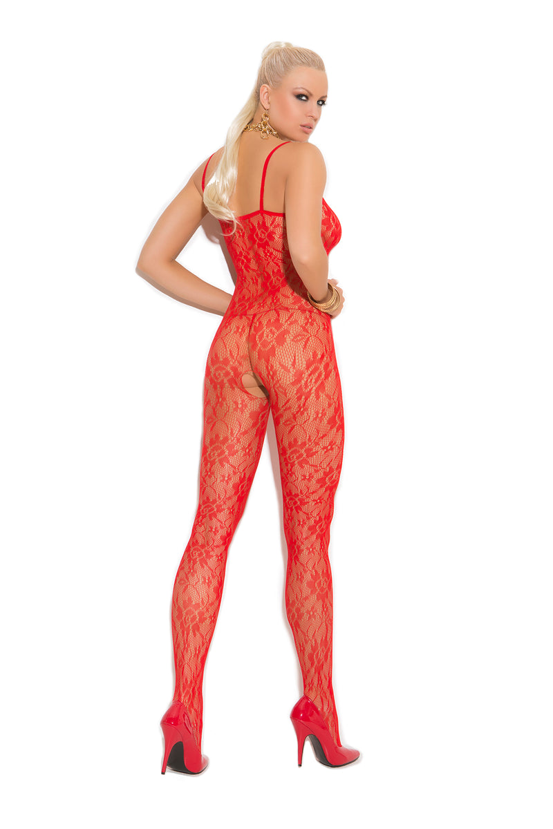 Rose Lace Bodystocking With Open Crotch-Elegant Moments