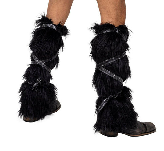 Roma Pair of Black Faux Fur Leg Warmers - Costume Accessory.
