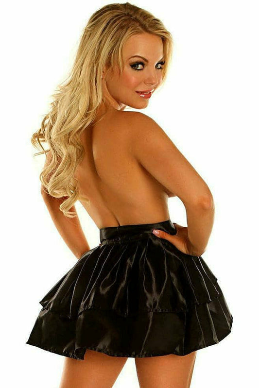 Black Satin Layered Ruffle Skirt.