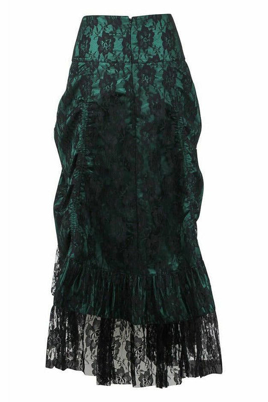 Dark Green w/Black Lace Overlay Ruched Bustle Skirt.