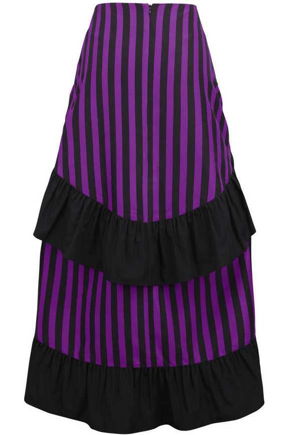 Black/Purple Stripe Adjustable High Low Skirt.
