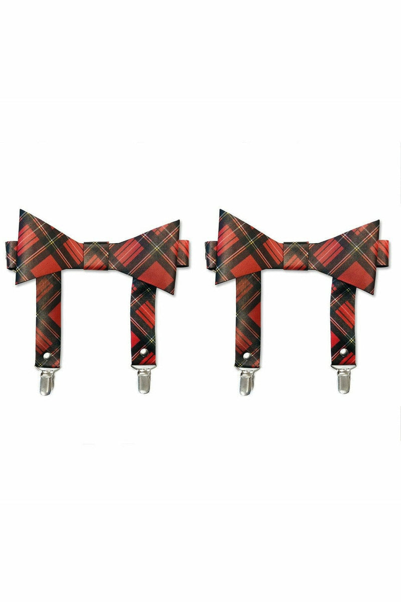 Red Plaid Faux Leather Garters (set of 2)-Daisy Corsets