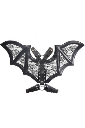 Black/Black Faux Leather & Lace Wing Harness.