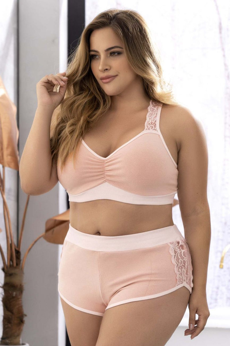 Mapale Curvy Size Two Piece Pajama Set. Top and Shorts Color Rose-Mapale