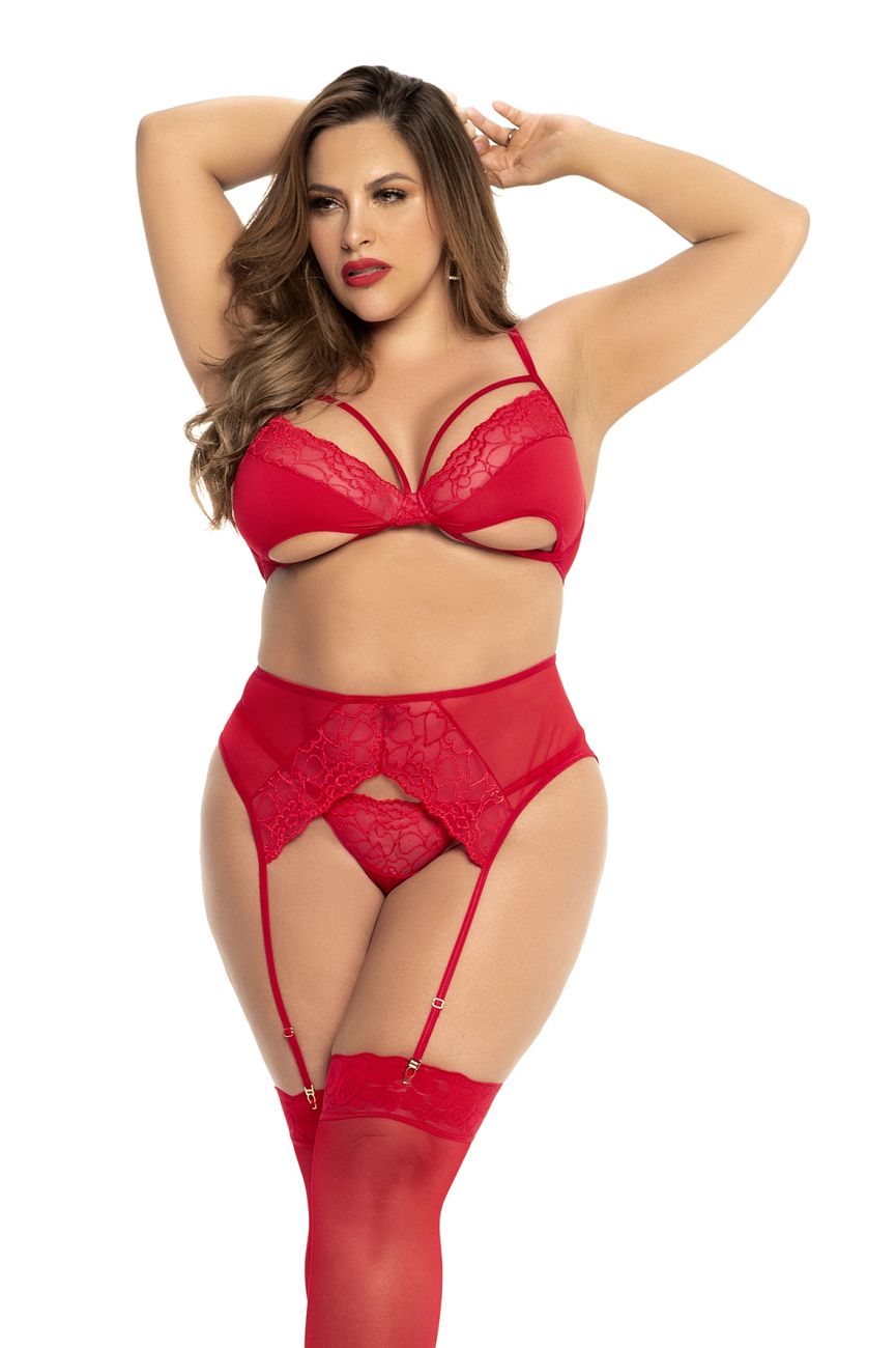 Mapale Curvy Size Three Piece Lingerie Set Color Red-Mapale