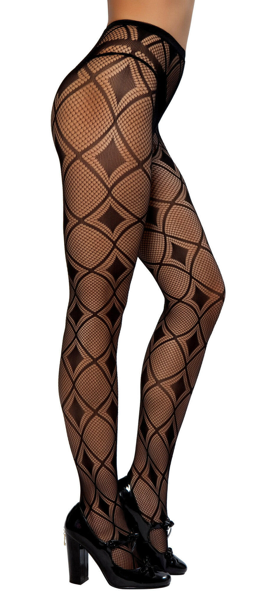 Roma Diamond Print Pantyhose - Costume Accessory.