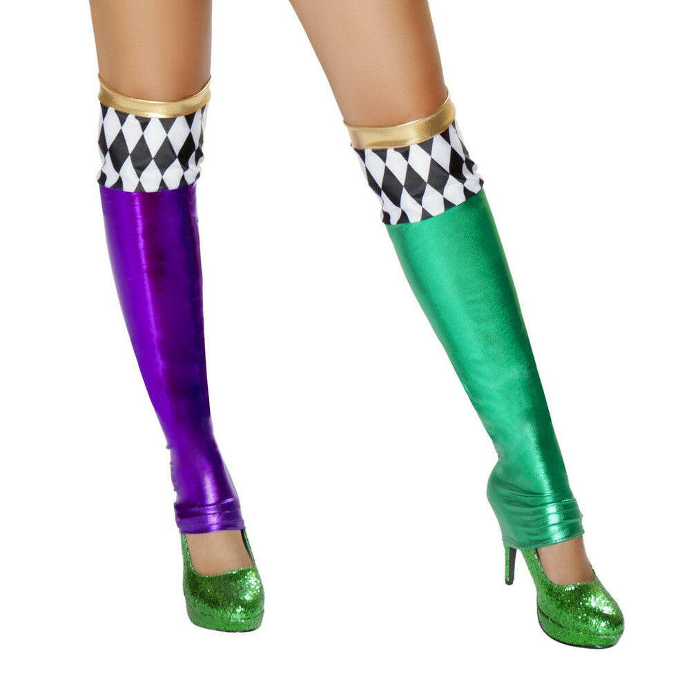Roma Green/Purple Jester Leggings - Costume Accessory.