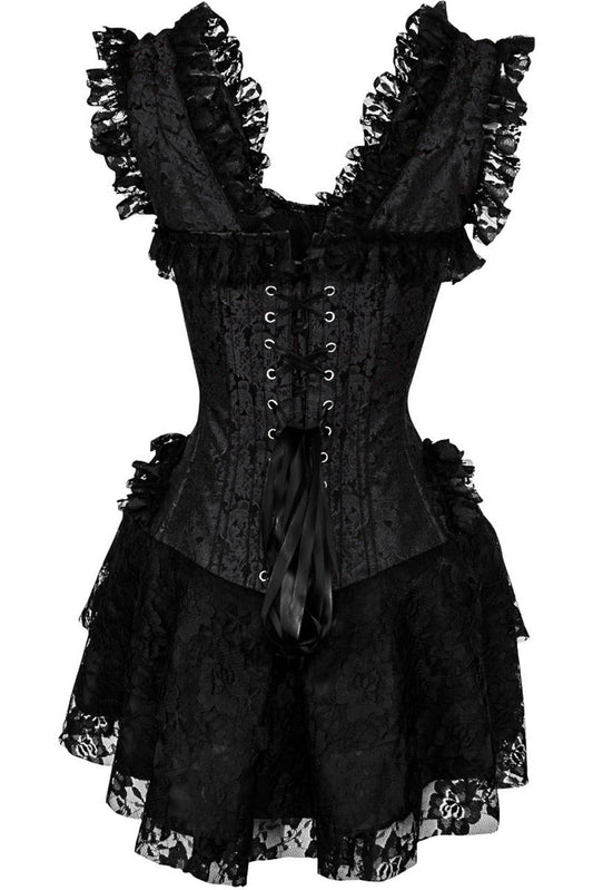 Top Drawer Steel Boned Black Lace Victorian Corset Dress.