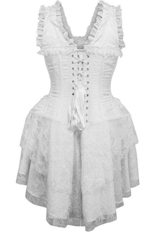 Top Drawer Steel Boned White Lace Victorian Corset Dress.