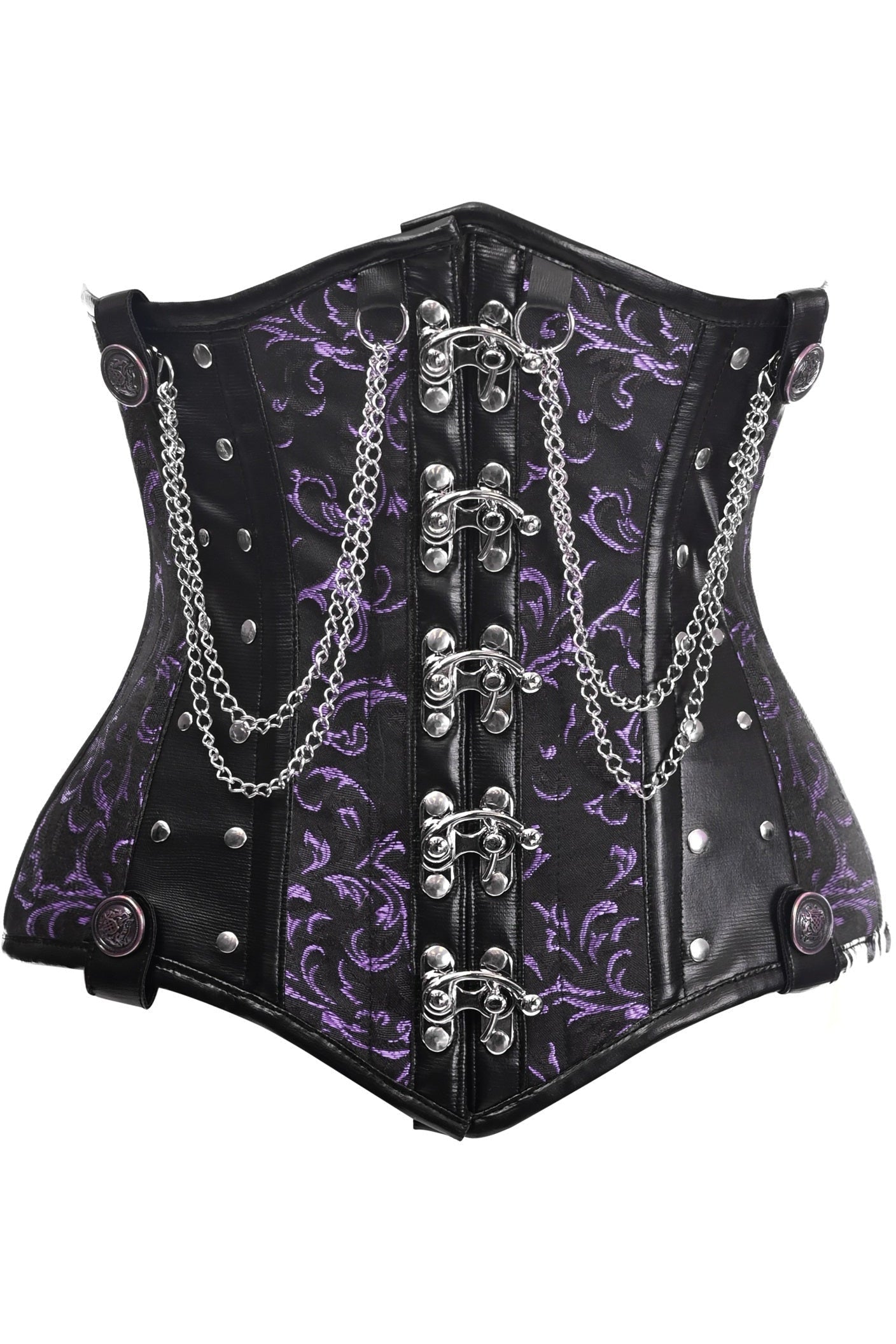 Top Drawer Black/Purple Steel Boned Underbust Corset w/Chains and Clasps.