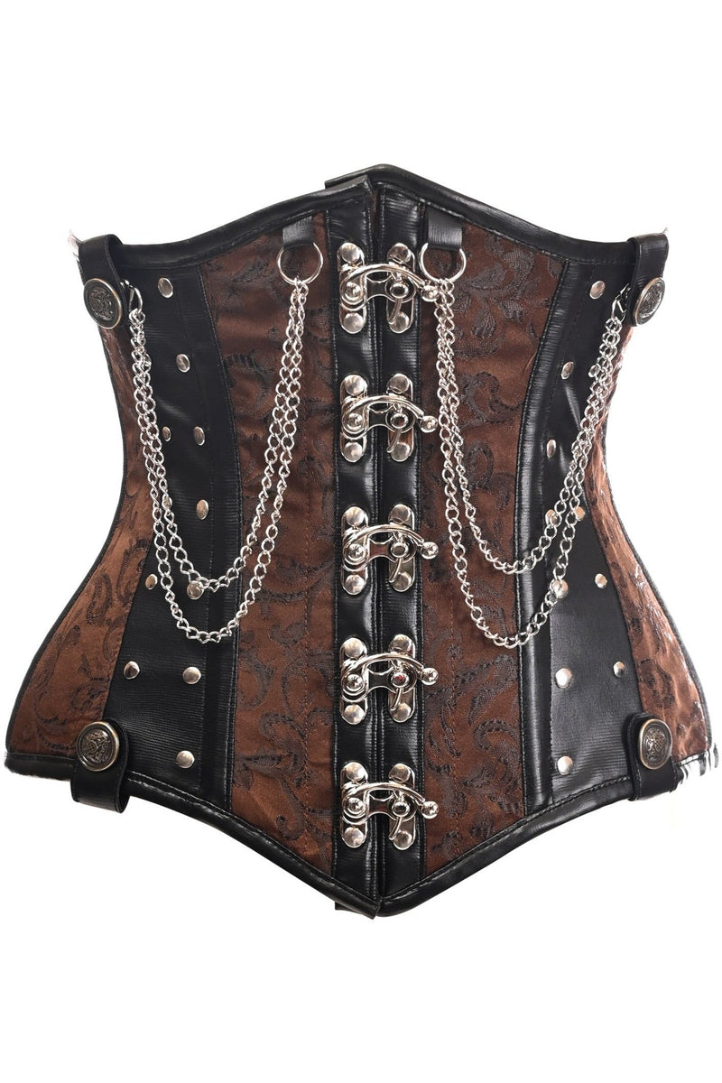 Top Drawer Brown/Black Steel Boned Underbust Corset w/Chains and Clasps-Daisy Corsets
