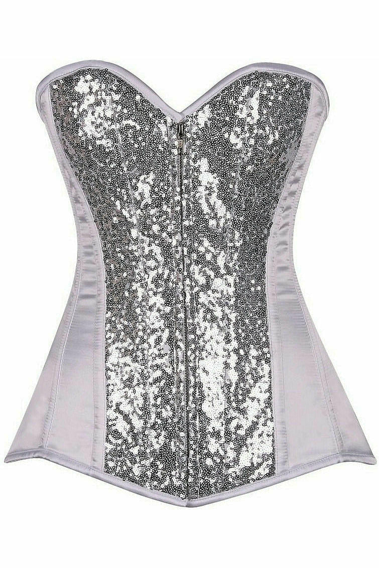 Top Drawer White/Silver Sequin Steel Boned Corset-Daisy Corsets