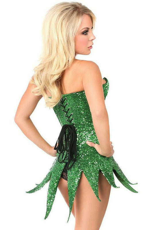 Top Drawer Green Sequin Steel Boned Corset Dress.