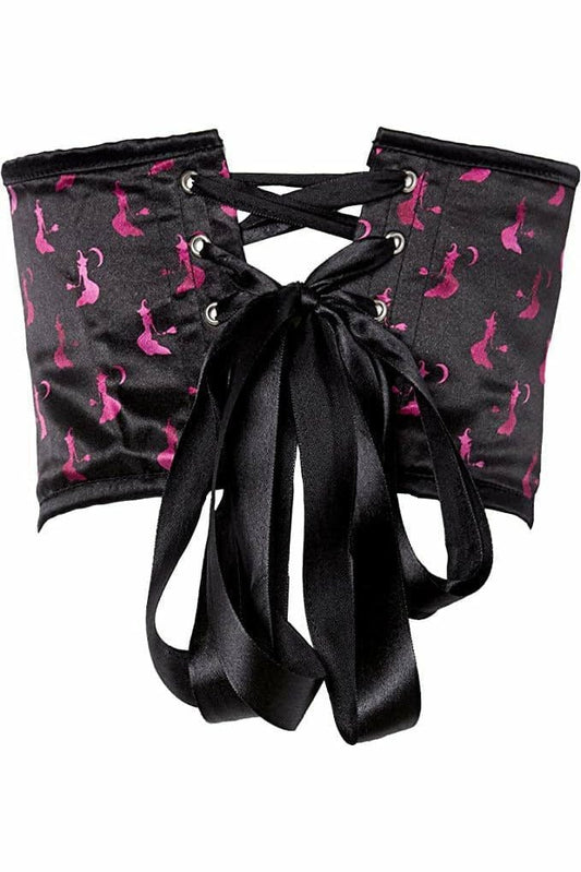 Lavish Black & Magenta Witches Satin Open Cup Waist Cincher.