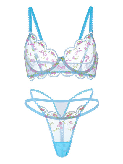 Light Blue Floral Lace Lingerie Set