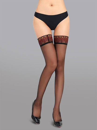 Sexy Peacock Lace Trim Thigh High Stockings.