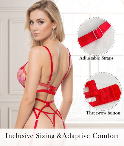 Amour Heart 3 Piece Lingerie Set