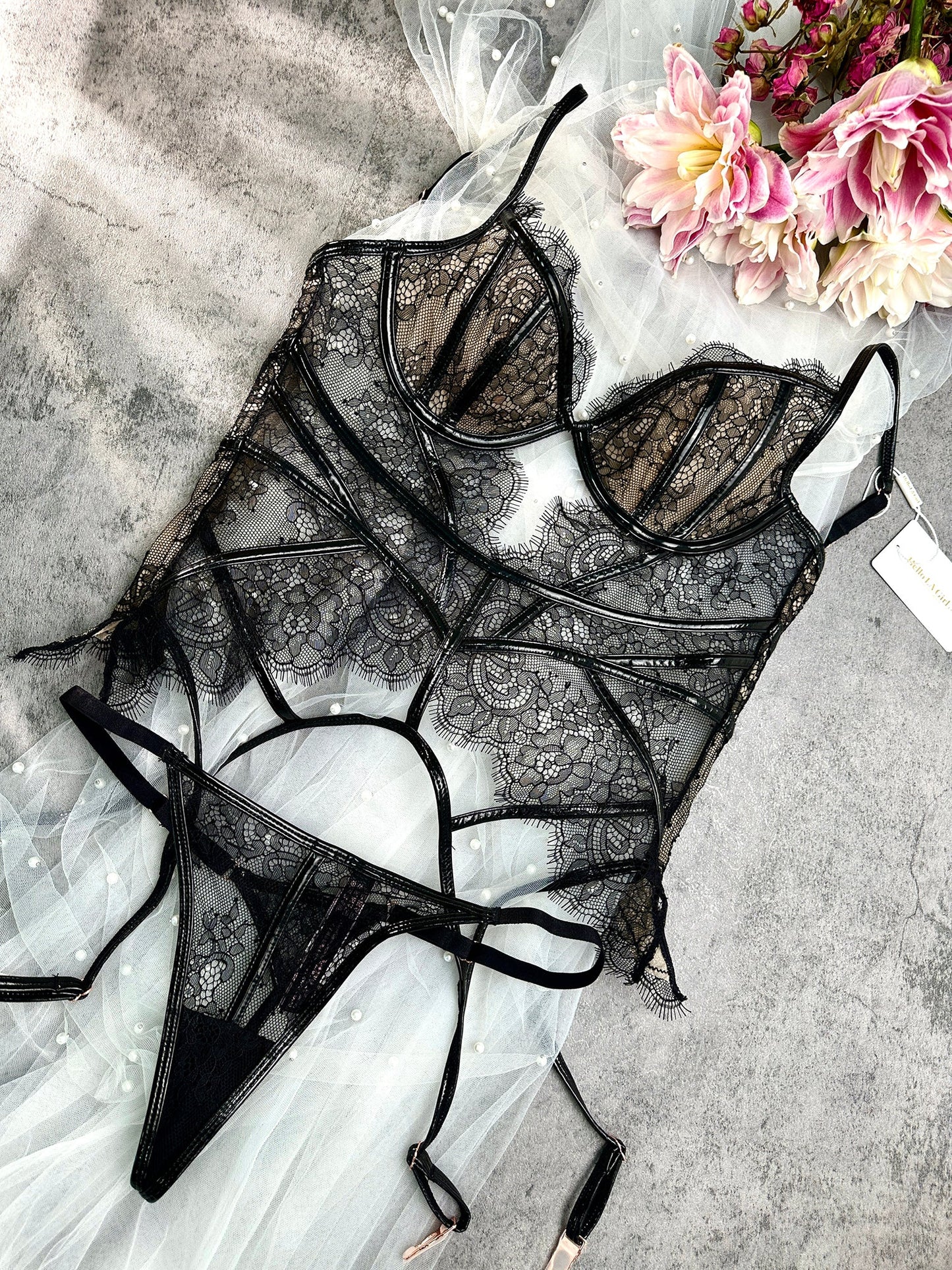 Seductive Black Patent Leather Lingerie Set.