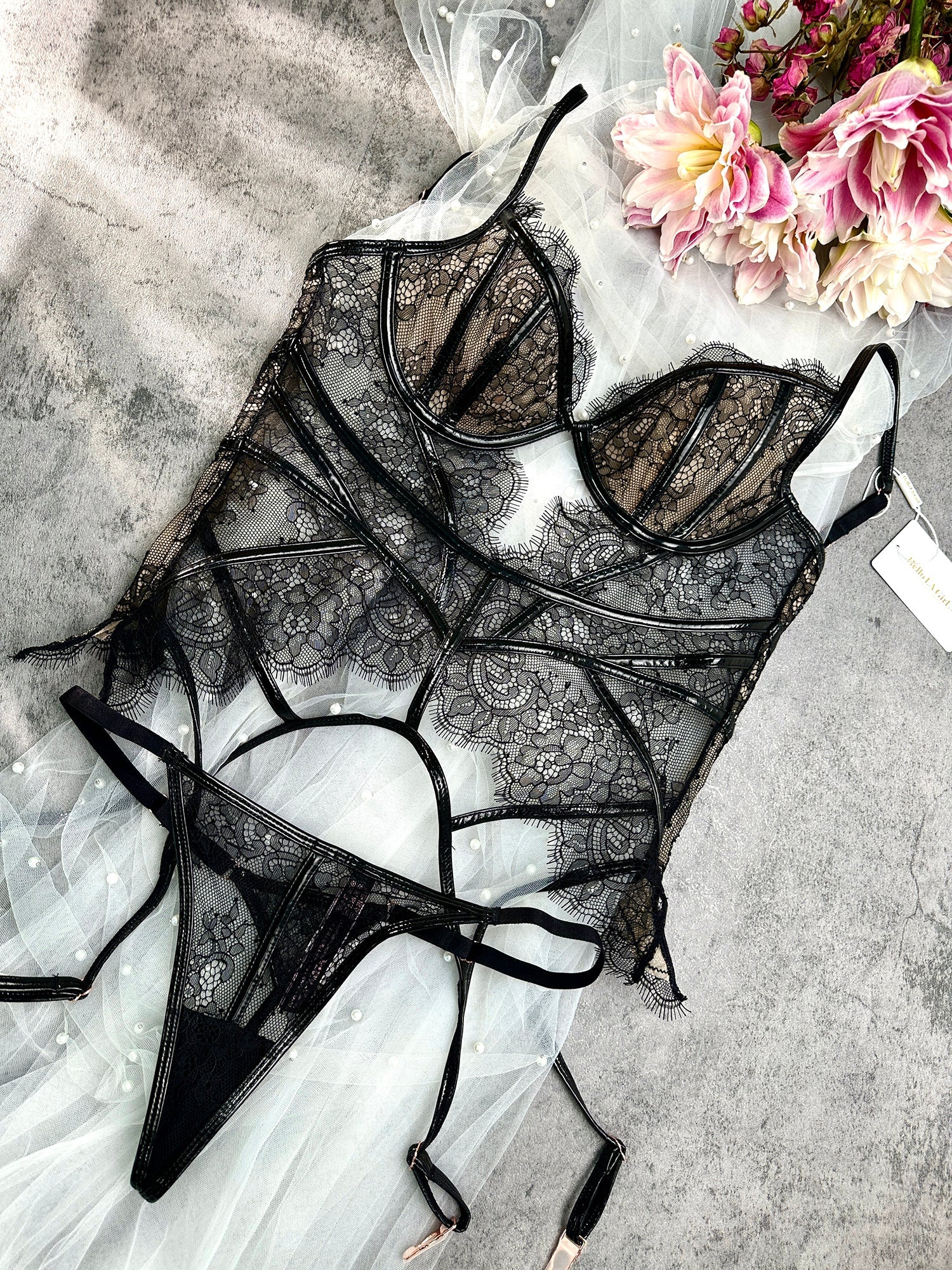 Seductive Black Patent Leather Lingerie Set.