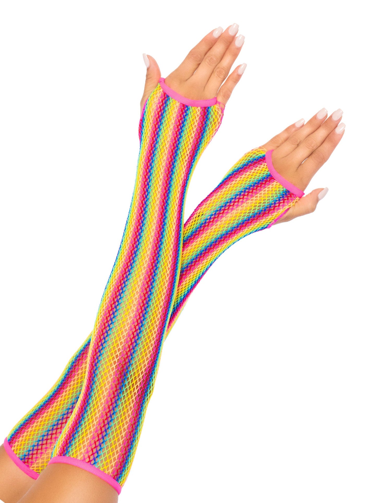Rainbow Net Fingerless Arm Warmer Gloves