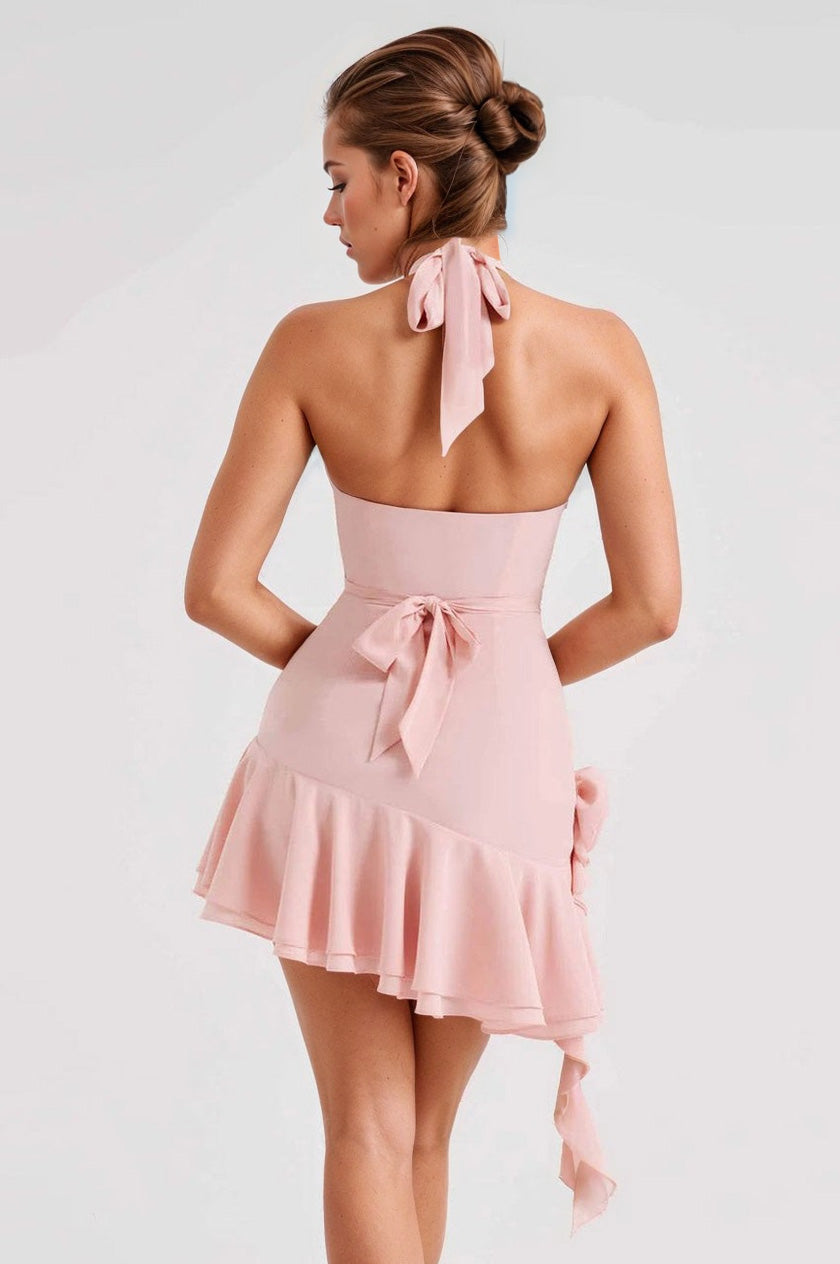 Cowl Neck Halter Mini Dress.